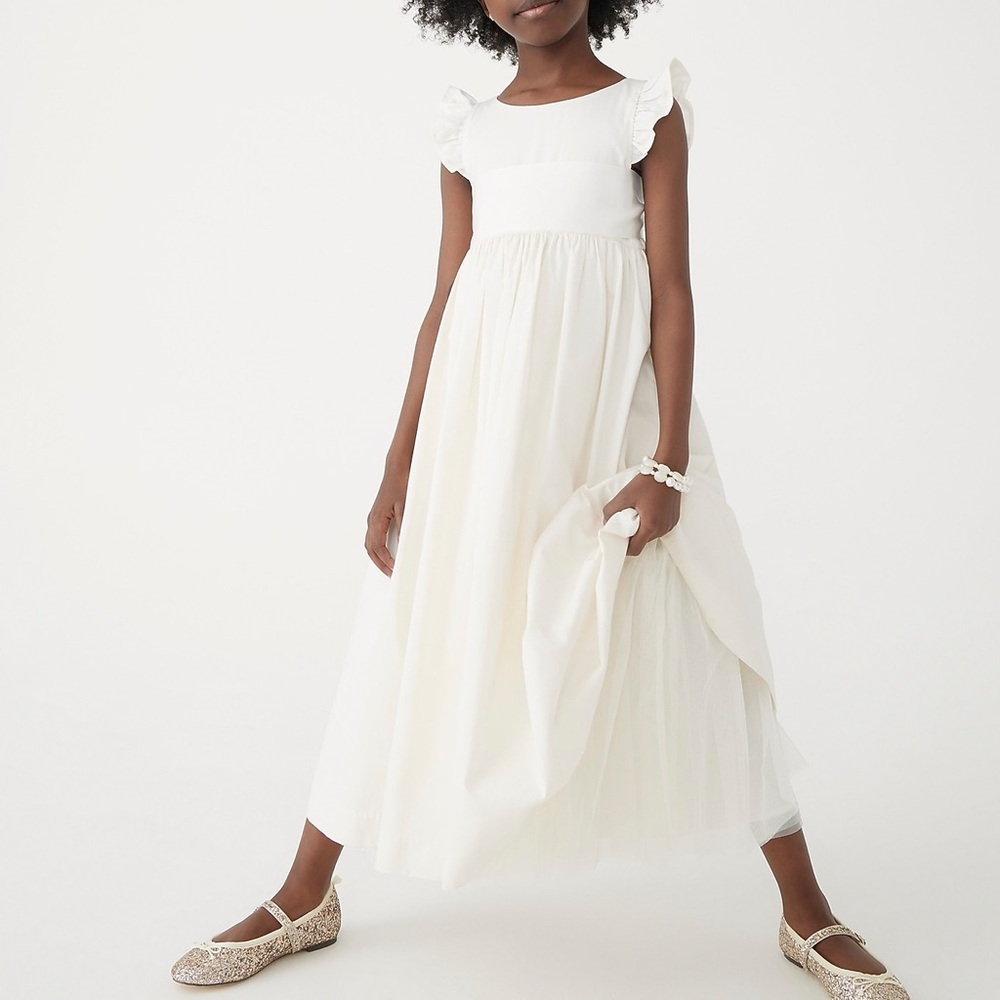 Crewcuts Girls' Ivory Ruffle-Sleeve Tulle Gown